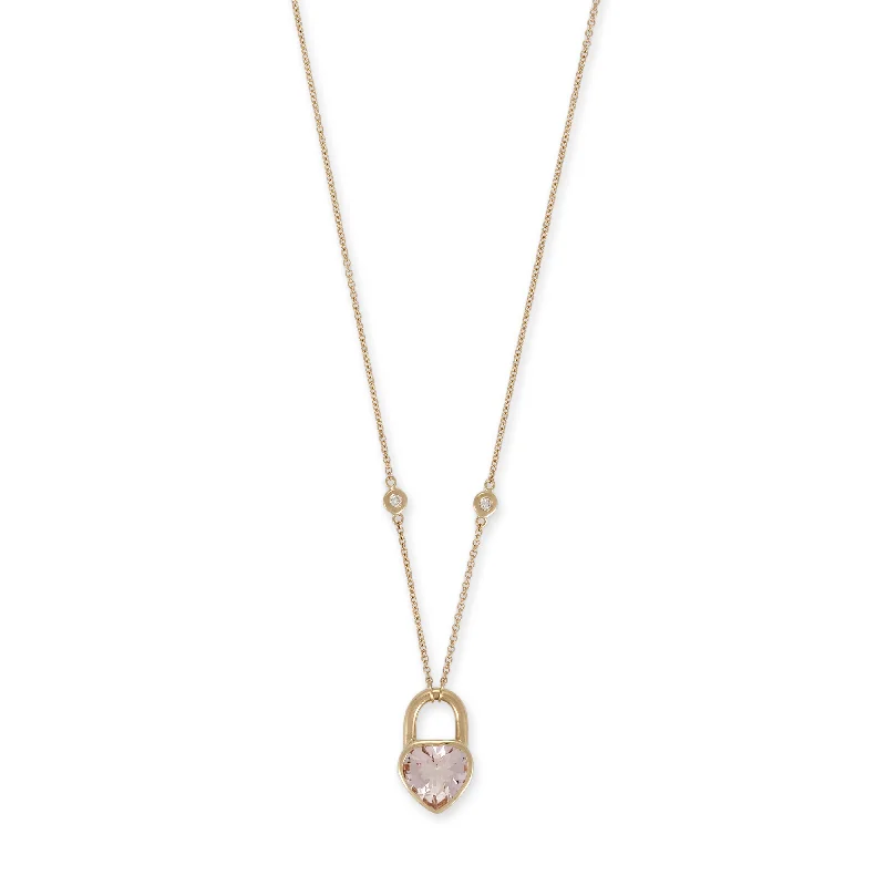 Women's unique necklaces-MORGANITE HEART LOCK NECKLACE