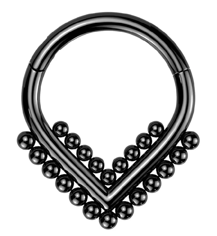 Women's Christmas rings-Black PVD Beaded Point Titanium Hinged Segment Ring