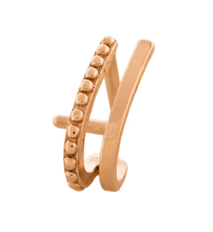 Women's investment rings-18G Rose Gold PVD Double Line Beaded Nose Curve Ring