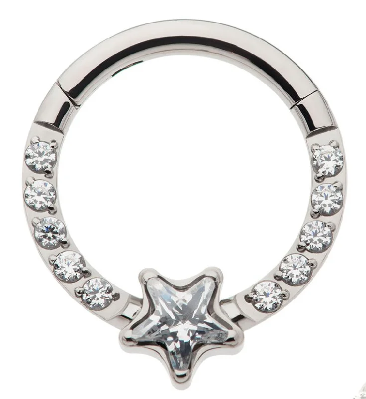 Trendy women's rings-Star Row CZ Titanium Hinged Segment Ring