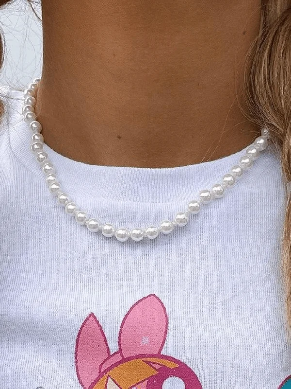 Women's sterling silver necklaces-Simple Pearl Necklace