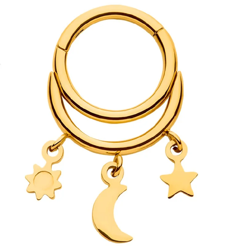 Women's astrology rings-Gold PVD Celestial Dangle Stainless Steel Hinged Segment Ring