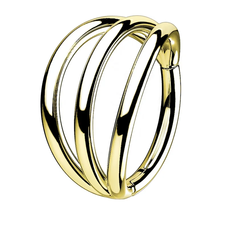 Women's fashion rings-Gold PVD Triple Side Bar Titanium Hinged Segment Ring