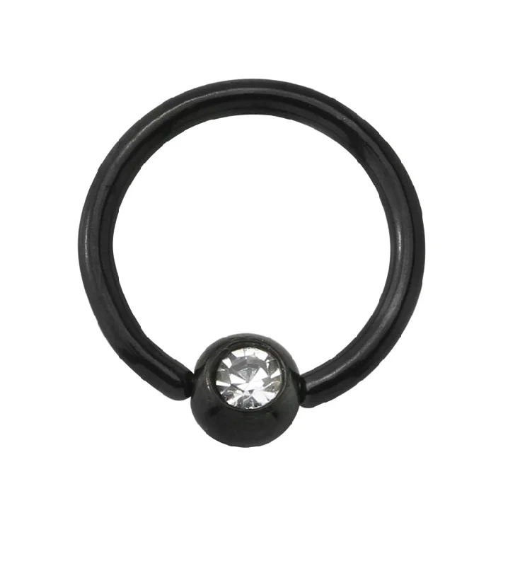 Designer women's rings-Black PVD Clear CZ Captive Ring