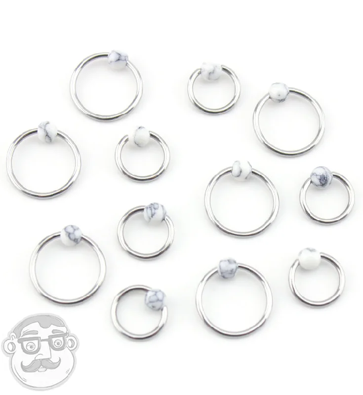 Women's charm rings-White Howlite Stone Captive Bead Ring