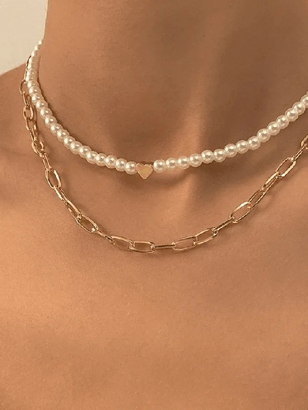 Luxury women's necklaces-2Pcs Heart Pearl Necklace