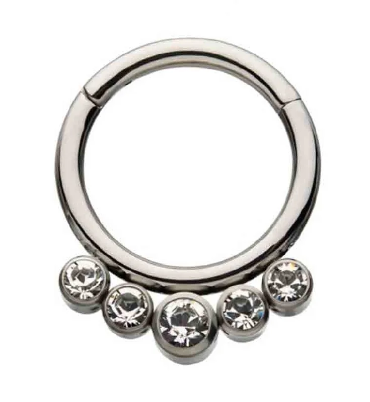 Women's platinum rings-Titanium Hinged Multi CZ Segment Ring