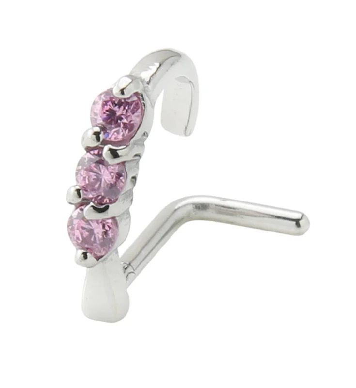 Women's sizeable rings-Gilded Pink CZ Nose Curve Ring