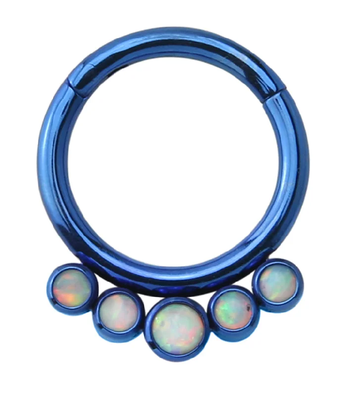 High-end women's rings-Blue Cinque White Opalite Titanium Hinged Segment Ring