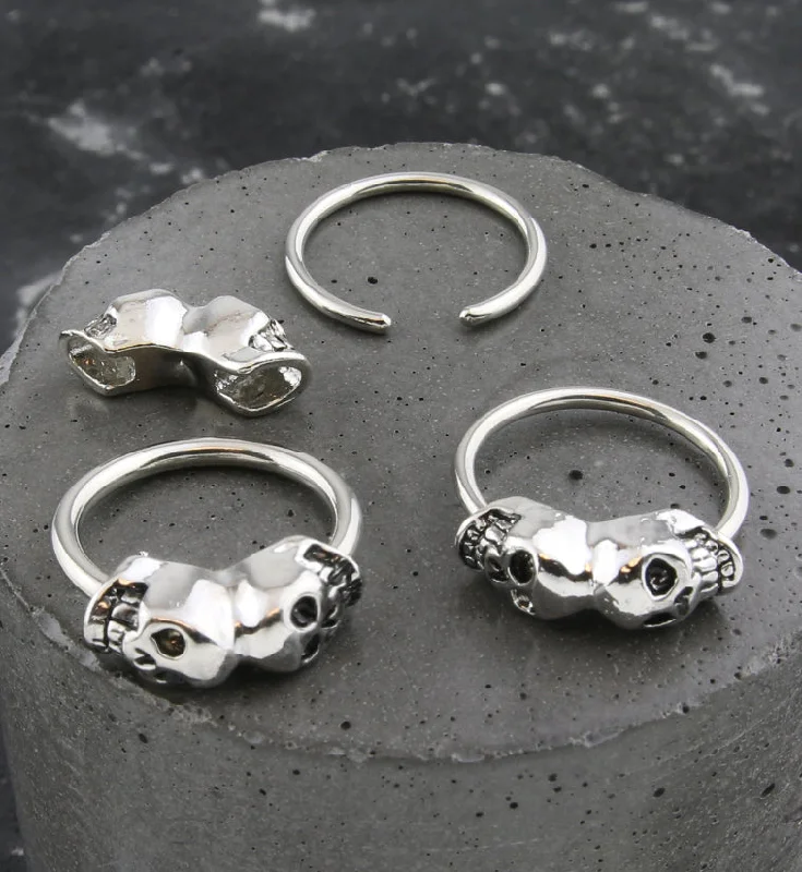 Women's photo rings-Conjoined Skulls Stainless Steel Captive Ring