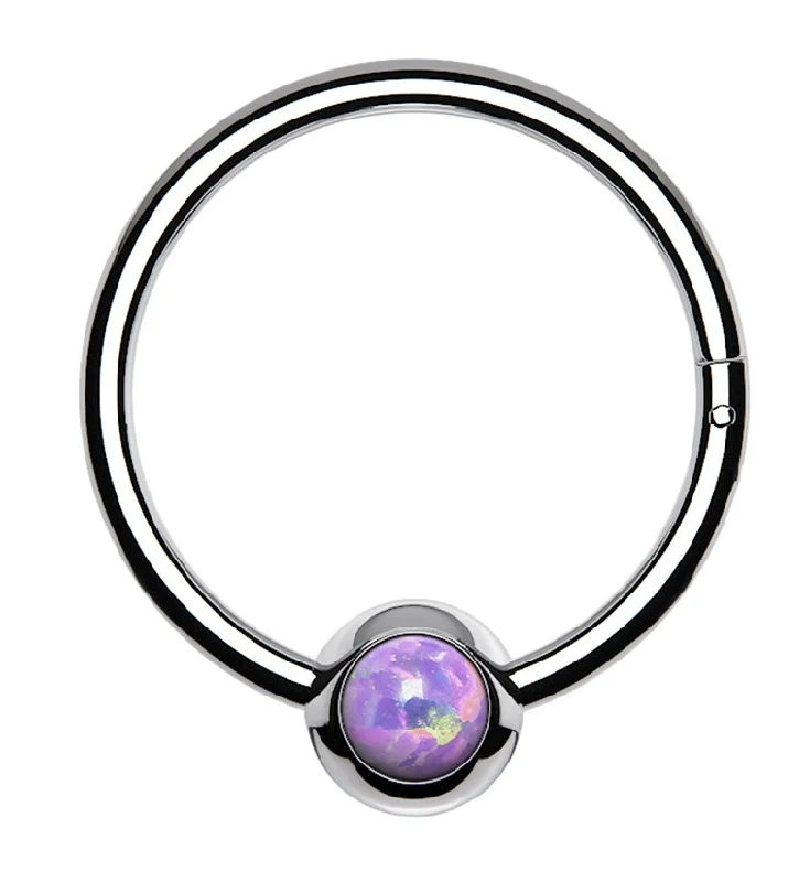 Women's minimalist rings-Purple Opalite Hinged Segment Hoop Ring