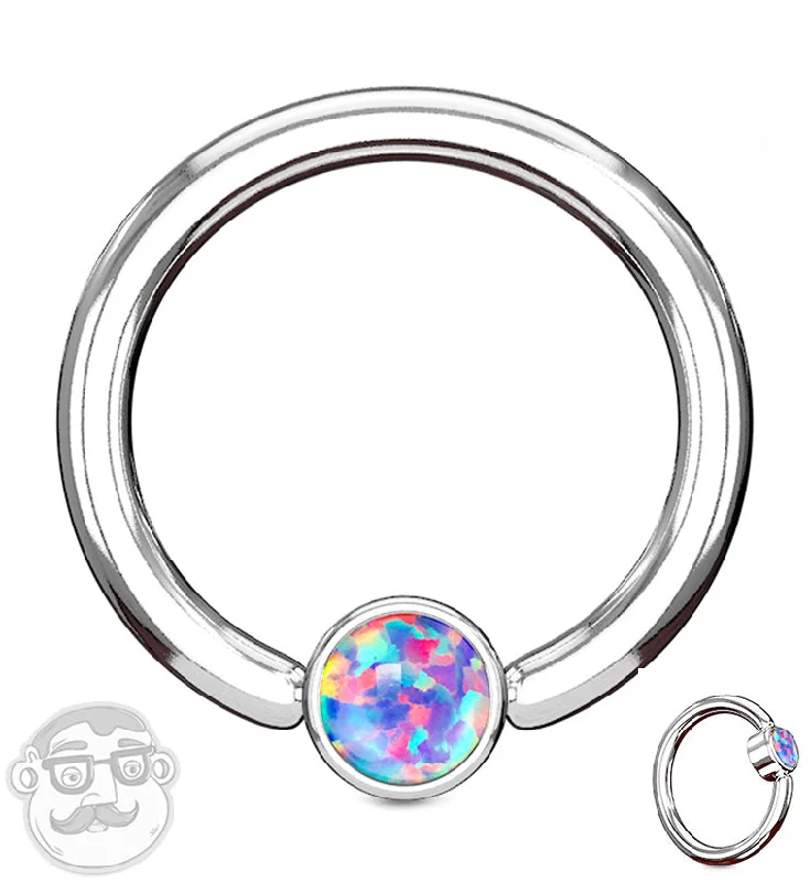 Women's jade rings-Purple Opalite Flat Disk Captive Ring