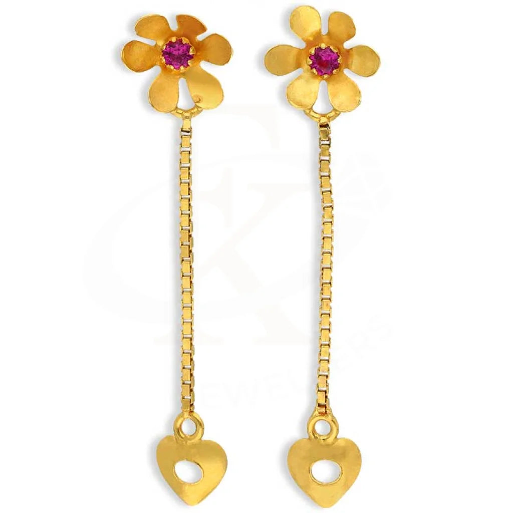 Women's diamond earrings-Gold Flower and Heart Shaped Drop Earrings 22KT - FKJERN22K3166