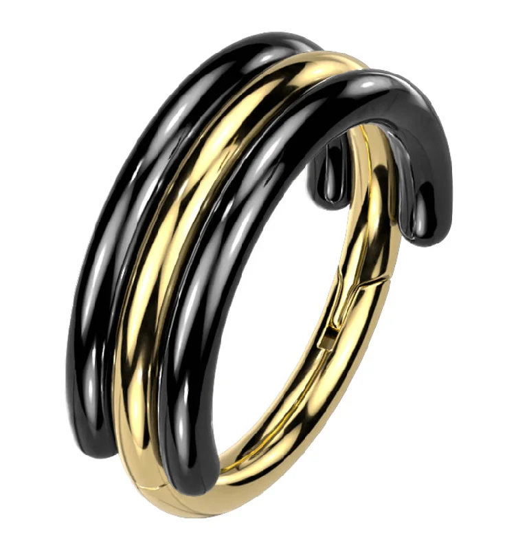 Women's Christmas rings-Stacked Black And Yellow Titanium Hinged Segment Ring