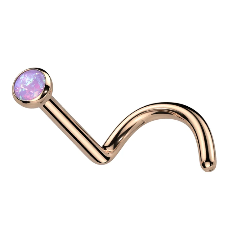 Women's religious rings-Rose Gold PVD Purple Opalite Bezel Titanium Nose Screw Ring