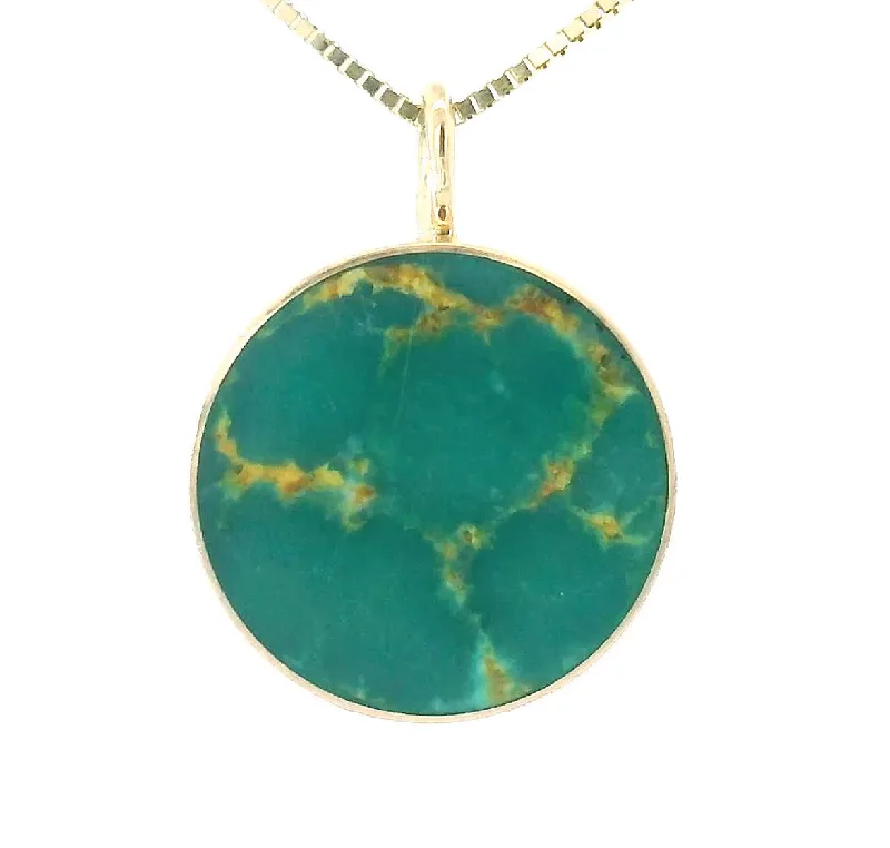 Women's handmade artisan necklaces-Gold Green Turquoise Circ Necklace