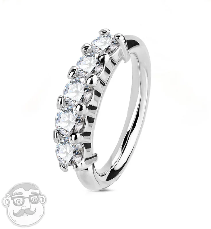 Women's friendship rings-14kt White Gold Quinary CZ Steel Hoop Ring