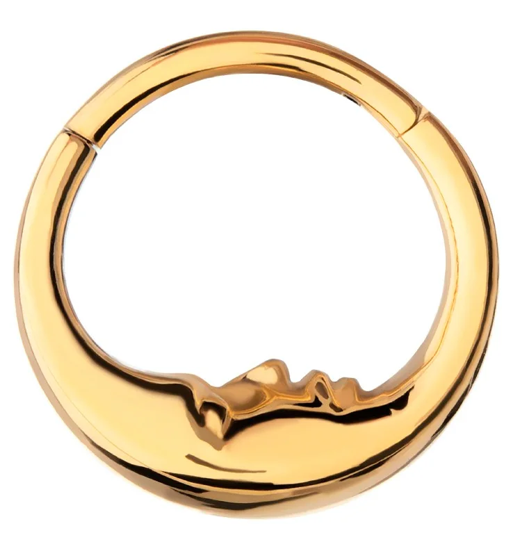 Women's bridal rings-Gold PVD Half Moon Face Titanium Hinged Segment Ring