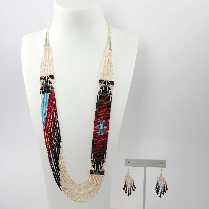 Women's bohemian necklaces-Beaded Necklace and Earring Set