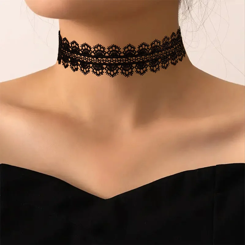 Women's modern design necklaces-2024 Black Lace Gothic Punk Choker Necklace