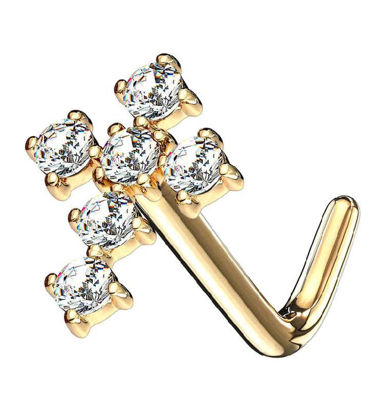 Women's celestial rings-14kt Gold Cross Clear CZ L Bend Nose Ring