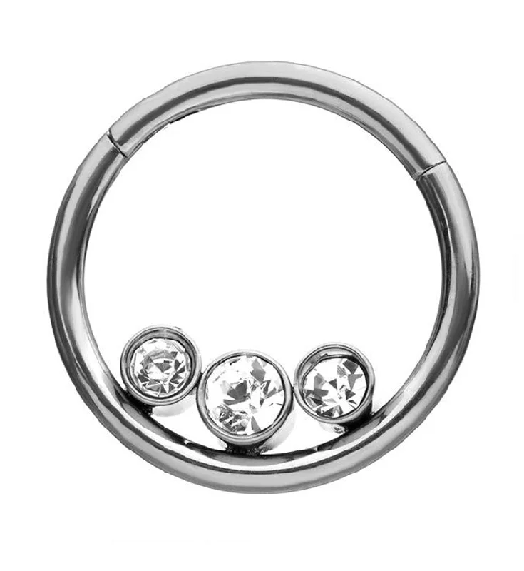 Handmade women's rings-Triple CZ Hinged Segment Ring