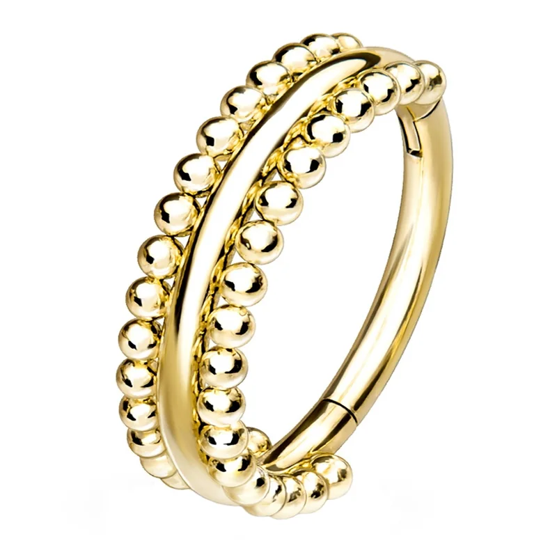 Women's modern design rings-Gold PVD Double Sided Bead Hinged Segment Ring