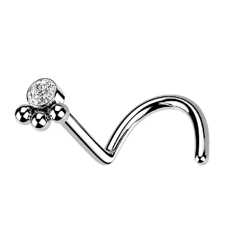 Women's symbolic rings-Triple Beaded Clear CZ Nose Screw Ring