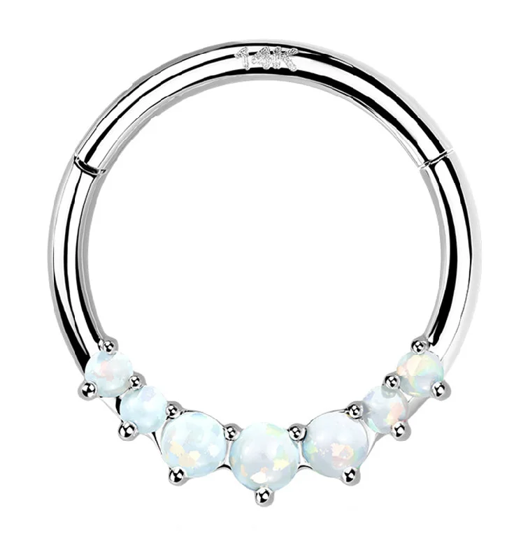 Women's sapphire rings-14kt White Gold Front Facing White Opalite Hinged Segment Ring