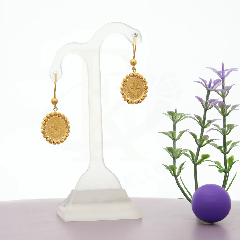 Luxury women's earrings-Gold Round Shaped Earring 21KT - FKJERN21K7753