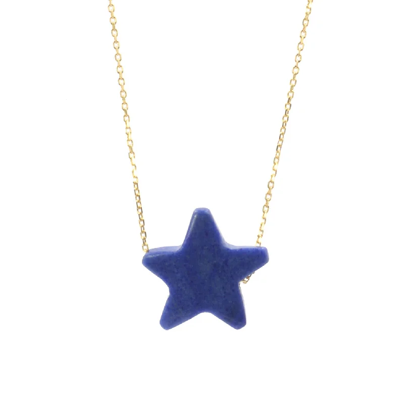 Women's fashion necklaces-Lapis Simple Drop Star Necklace - Small