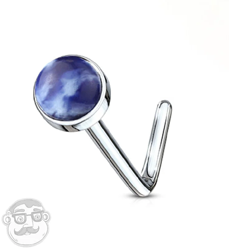 Women's luxury brand rings-20G Sodalite Stone Top L Bend Nose Ring