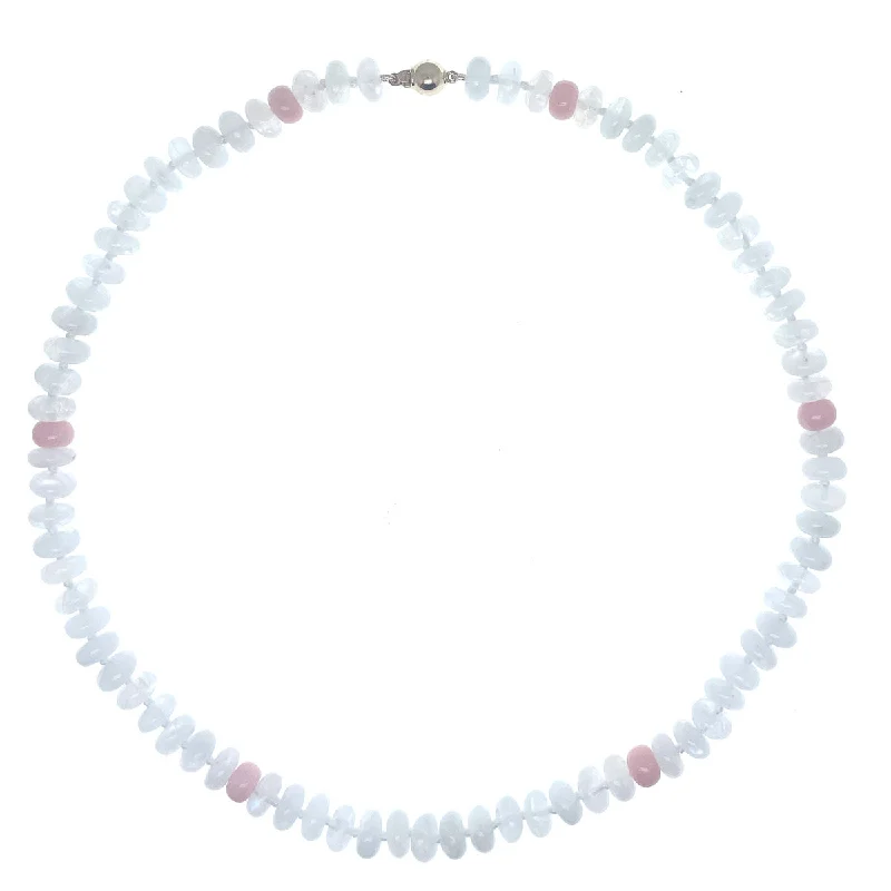 High-end women's necklaces-Beaded Moonstone and Pink Opal Necklace