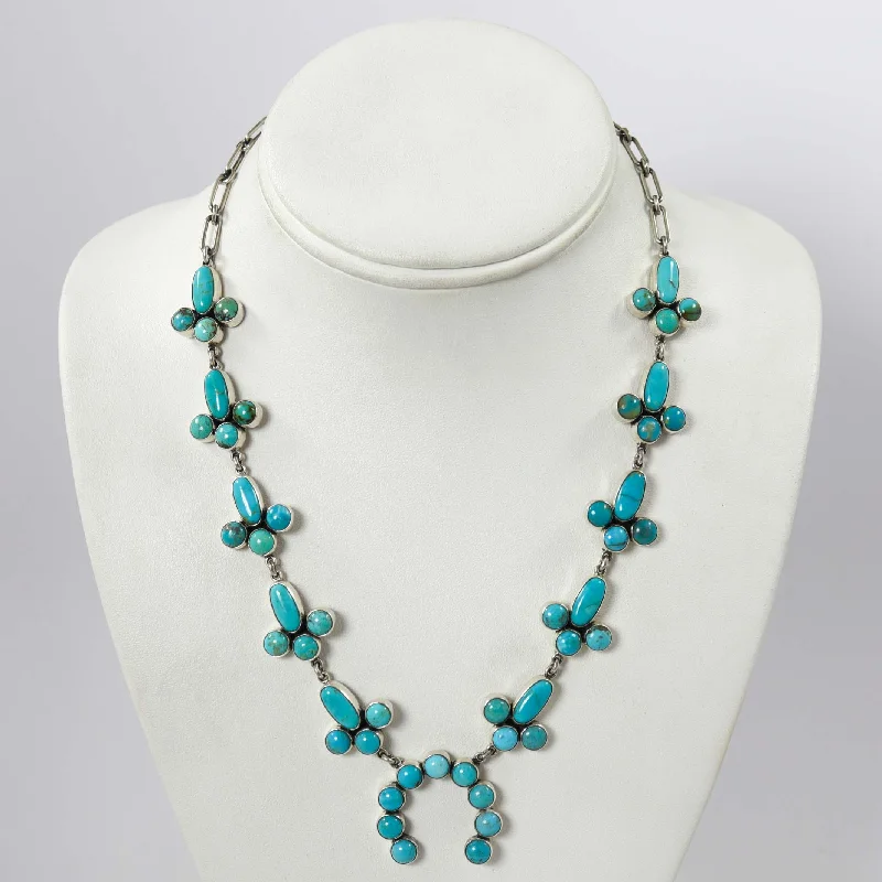 Women's initial necklaces-Turquoise Squash Blossom Necklace