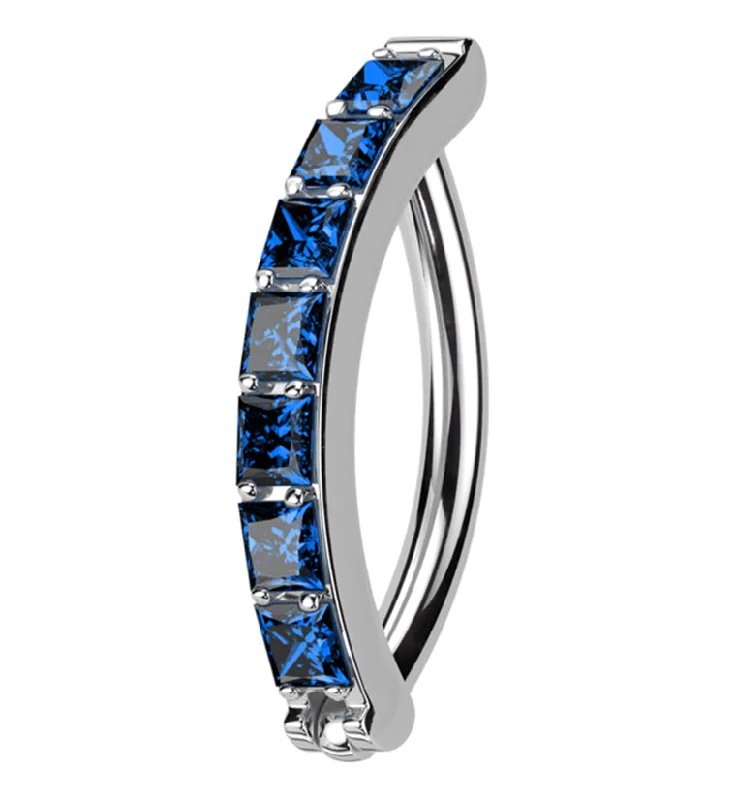 Women's jade rings-Vertical Blue CZ Titanium Hinged Segment Ring