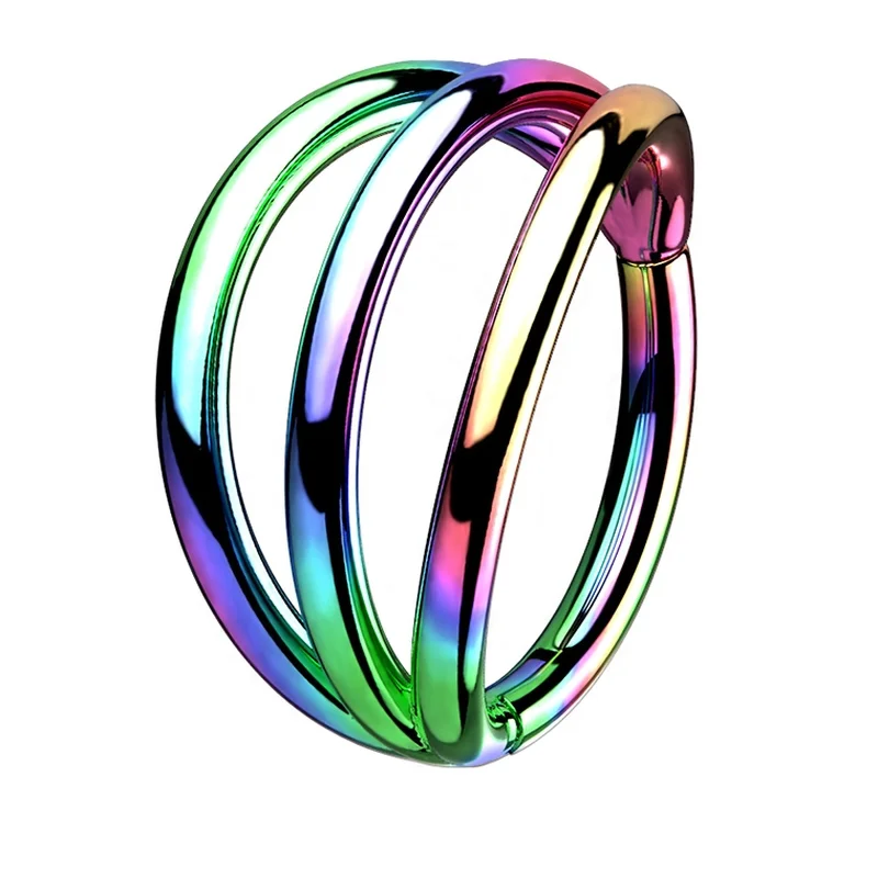 Women's moon phase rings-Rainbow PVD Triple Side Bar Titanium Hinged Segment Ring