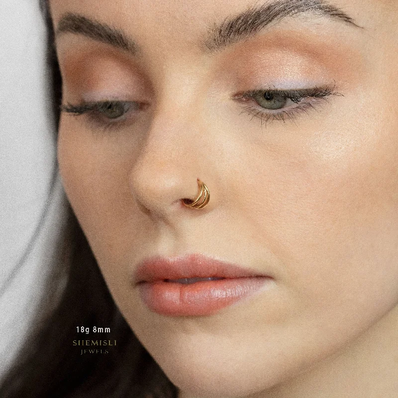 Women's travel earrings-Split Triple Nose Ring, Nostril Ring, Septum Ring, Hoop Earring, 18, 16ga, 8, 10mm, Unisex, G23 Titanium SH523, SH524, SH525, SH526, SH527