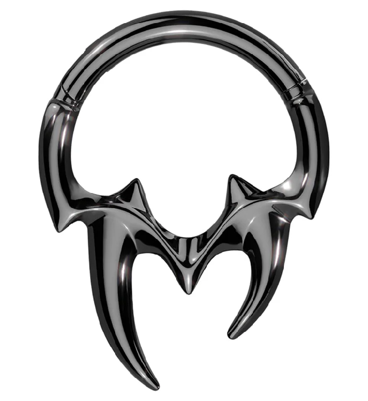 Women's silver-plated rings-Black PVD Fangs Stainless Steel Hinged Segment Ring