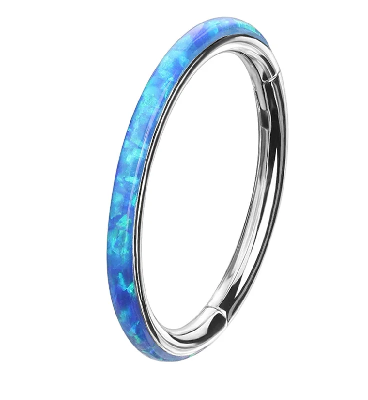 Affordable women's rings-Blue Opalite Orbed Titanium Hinged Segment Ring