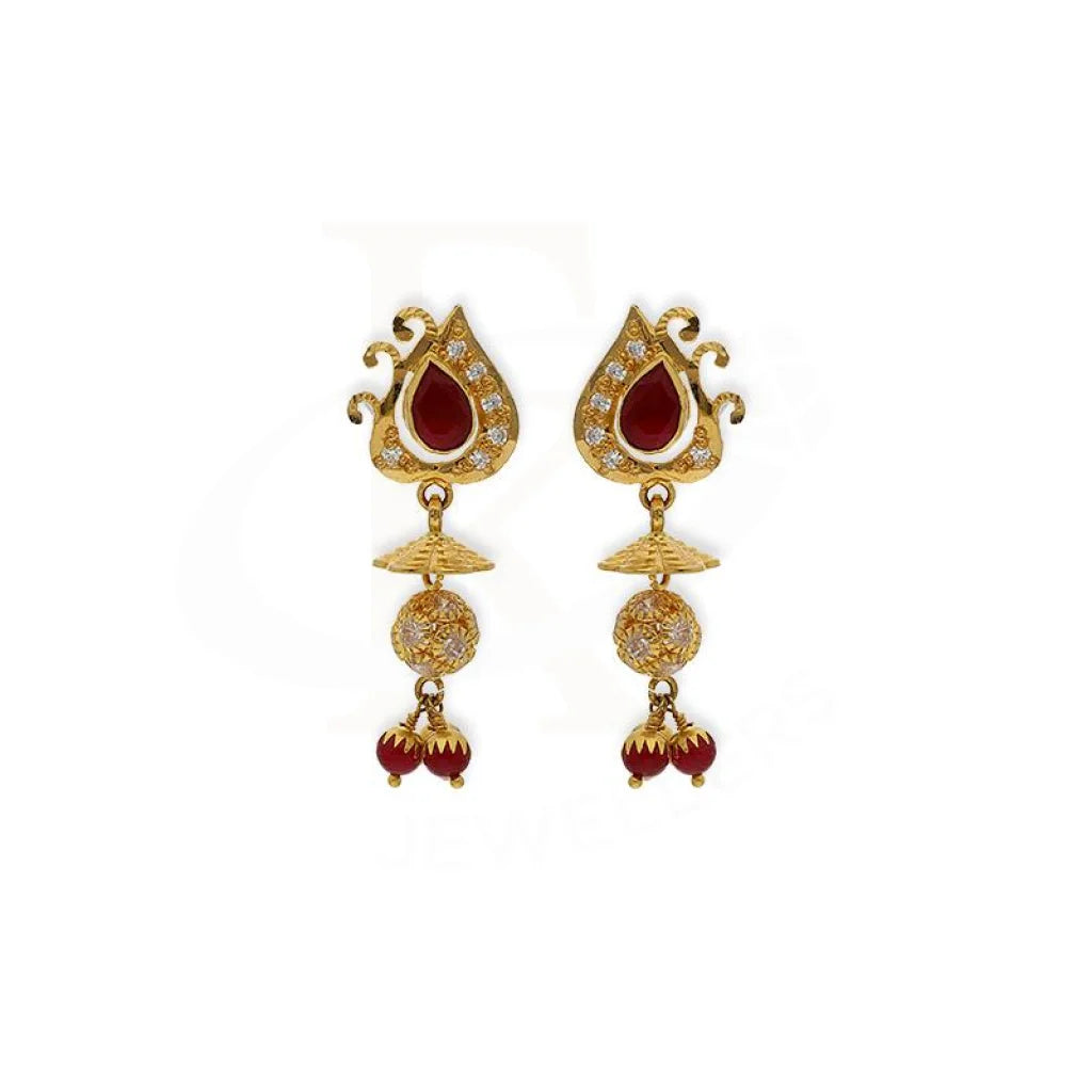 Women's handmade artisan earrings-Gold Dome Shaped Jhumka Drop Earrings 22KT - FKJERN22K2350