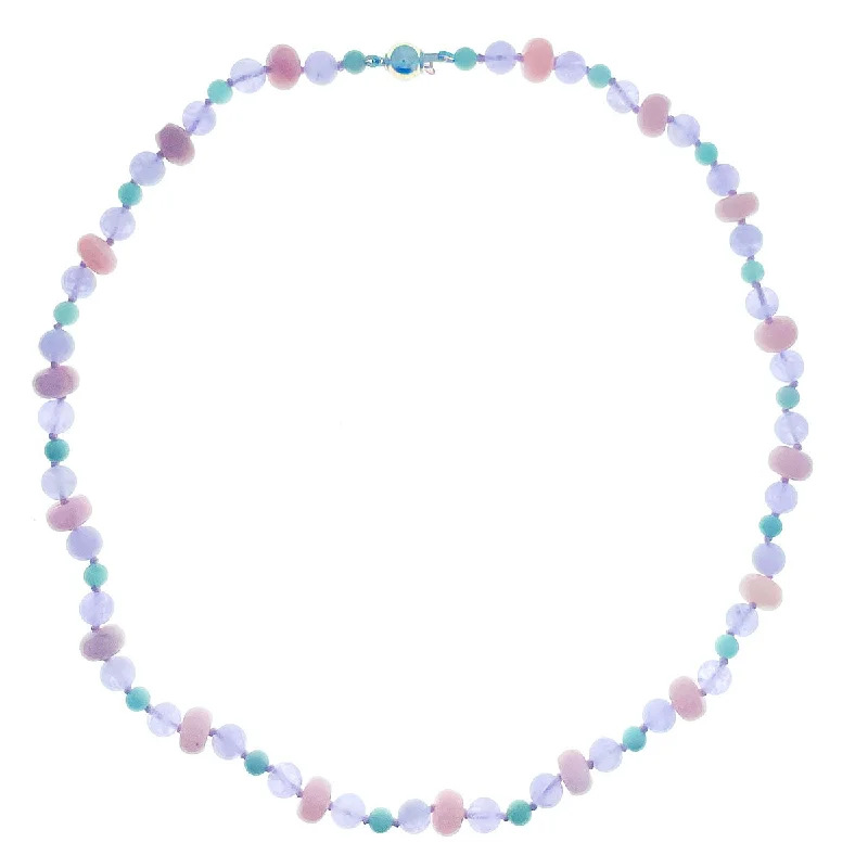 Women's zodiac necklaces-Beaded Pink Opal, Amethyst and Chrysoprase Necklace