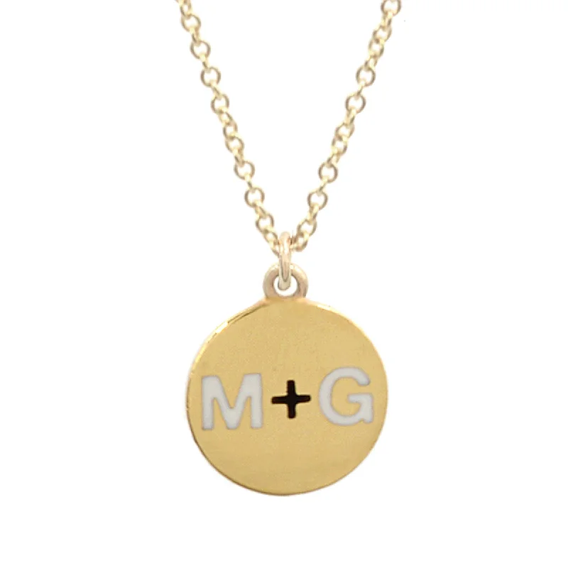 Women's pendant necklaces-Custom Enamel Round Two Initial Necklace With Heart, Star or Plus Sign