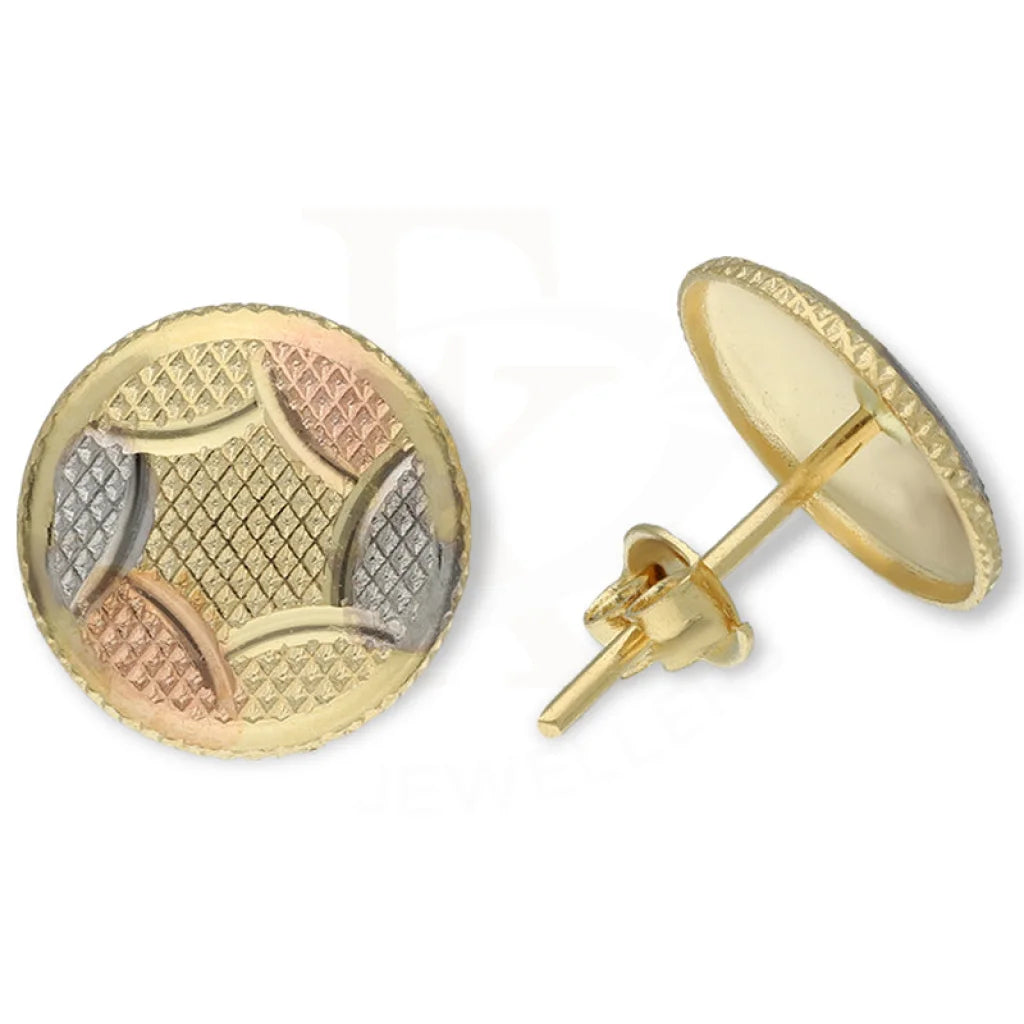 Women's celestial earrings-Tri Tone Gold Round Shaped Stud Earrings 18KT - FKJERN18K3179