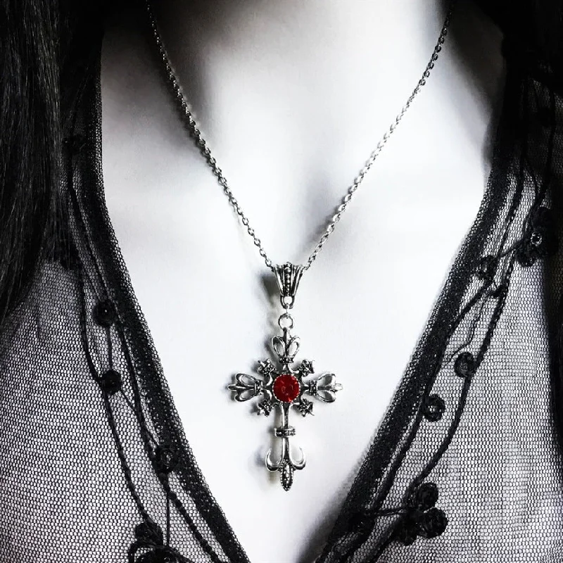 Modern women's necklaces-Baroque Large Silver Cross Pendant Necklace