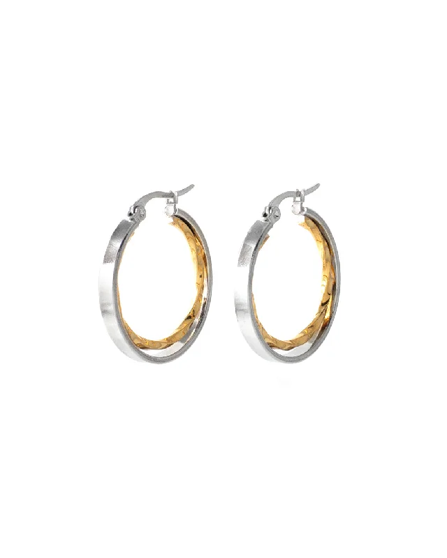 Women's hypoallergenic earrings-Rotary Two-Tone Hoop Earrings