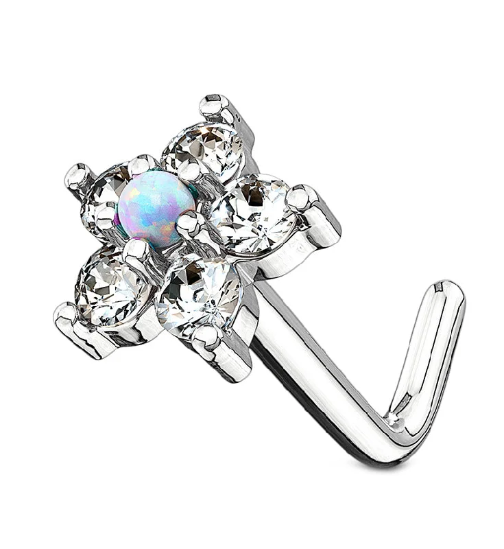 Women's crystal rings-20G 14kt White Gold Opal Flower Pack L Bend Nose Ring