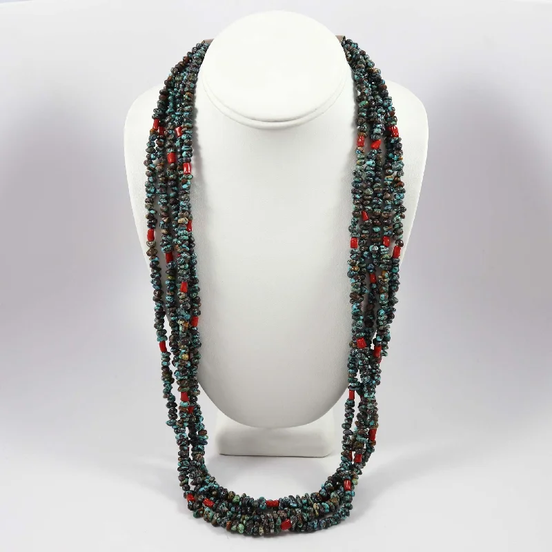 Women's symbolic necklaces-Turquoise and Coral Necklace