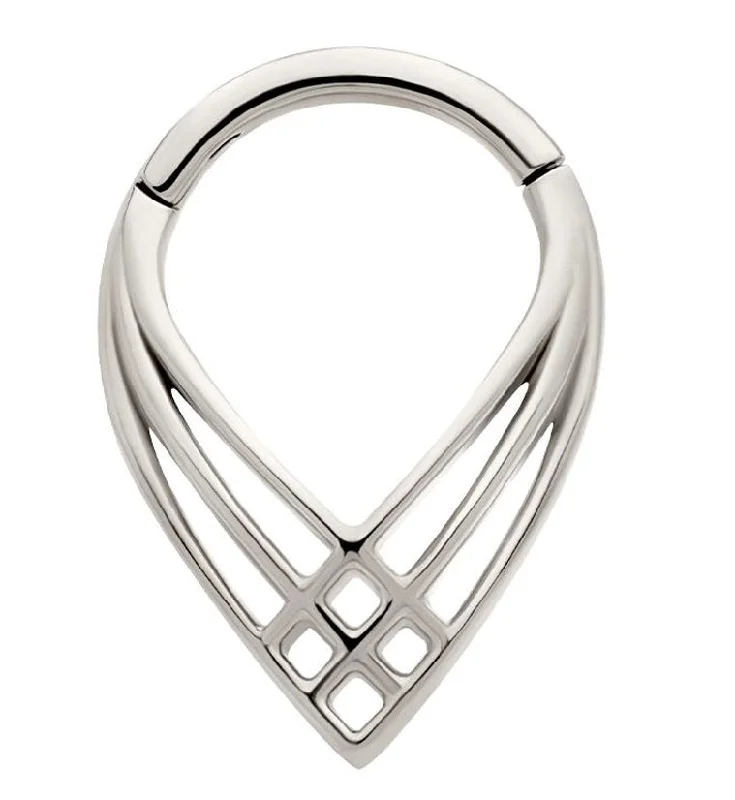 Women's alloy rings-Crosshatch Point Stainless Steel Hinged Segment Ring