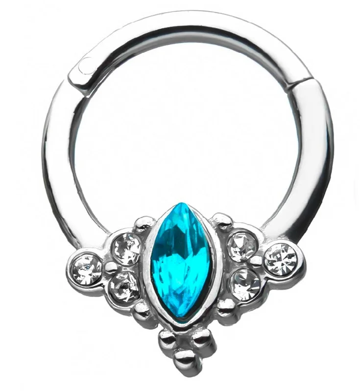 Women's Buddha rings-Elliptic Aqua Gem Hinged Segment Ring