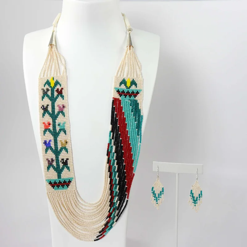 Women's silver-plated necklaces-Beaded Necklace and Earring Set